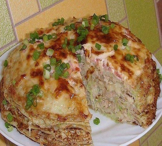 Торт из кабачков с мясной начинкой с фото